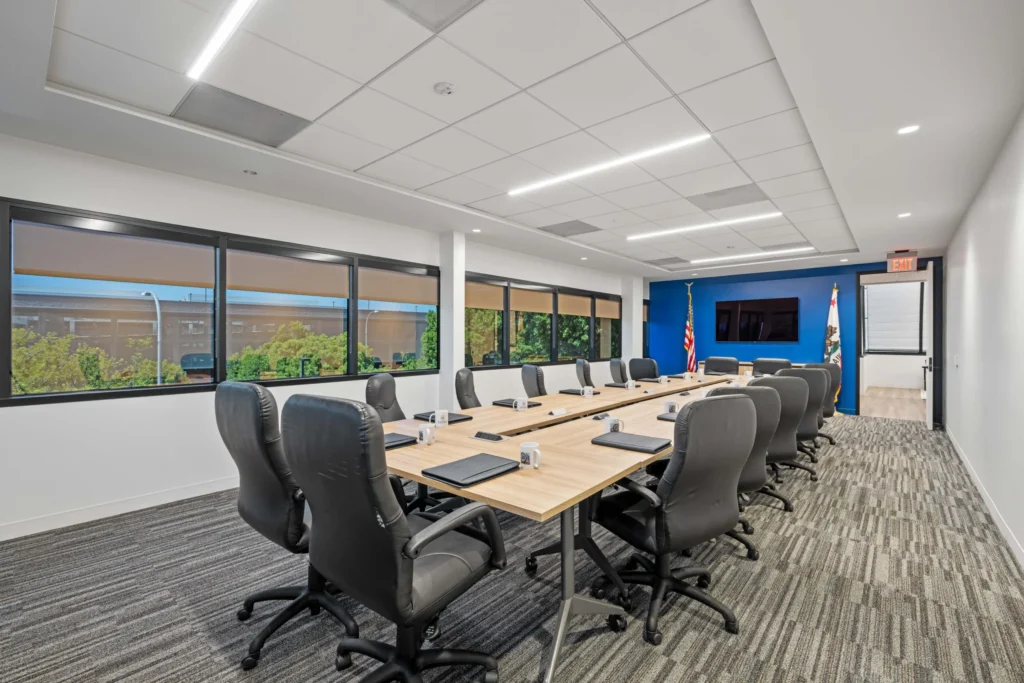 GLAR board room with conference table and leather chairs